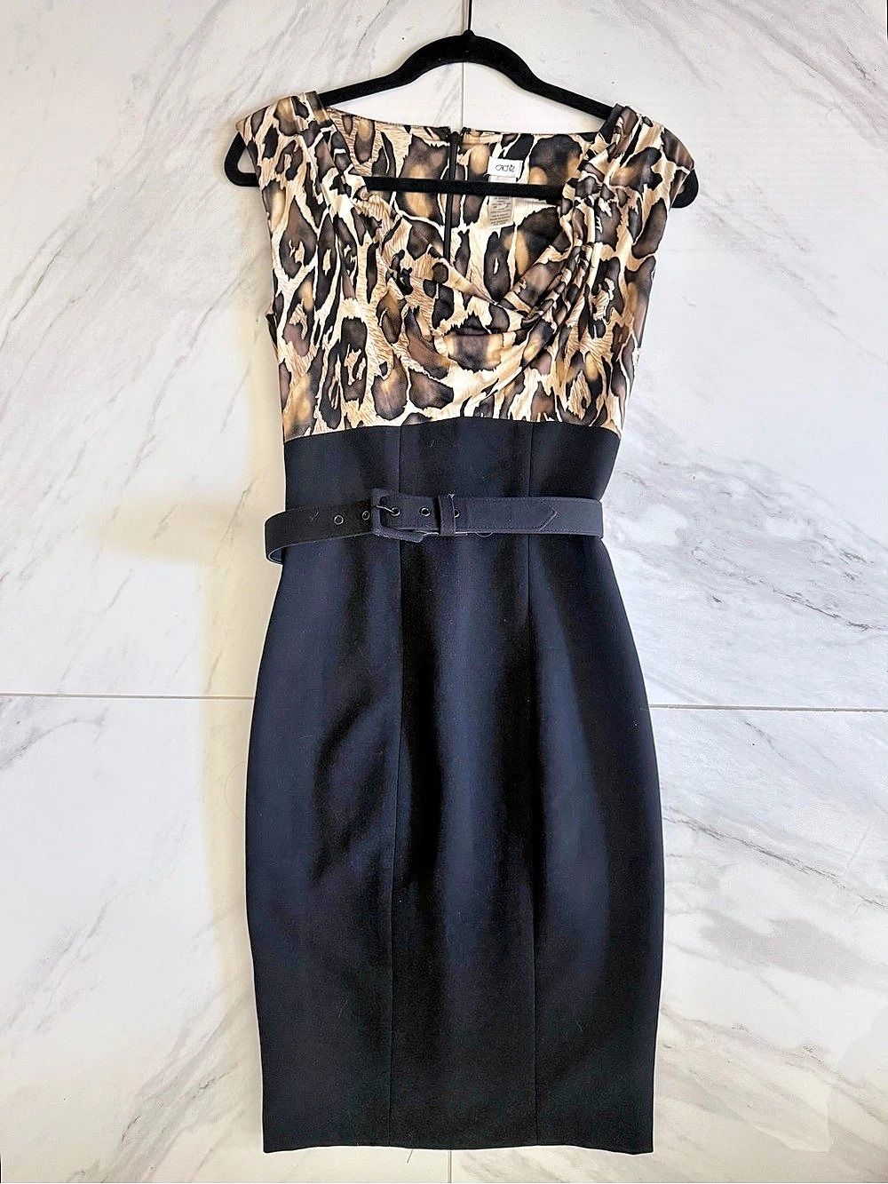 Cache Animal Print Midi Dress Size Medium Like New Bodycon Y2K Belted